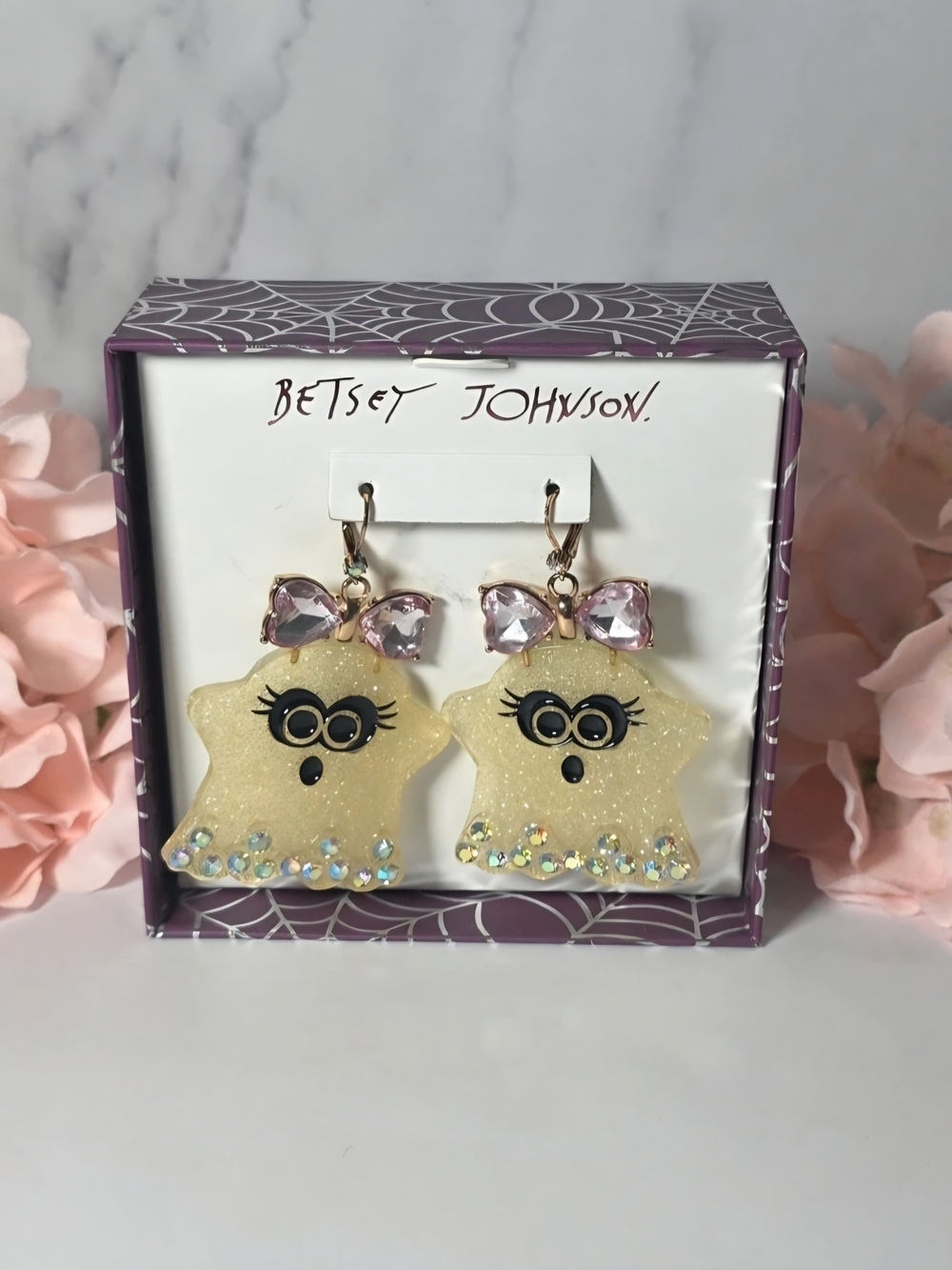 Betsey Johnson Ghost Girl Earrings with Bow Accents